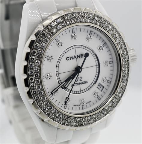 chanel j12 automatic watch men link and pin|Chanel j12 diamond bezel.